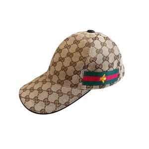 Gucci GG Supreme Canvas Baseball Cap Beige Web Stripe Bee Made in Italy M